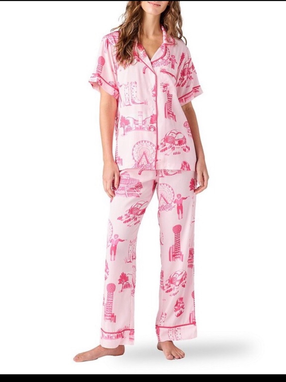 Katie K Pink Printed Two-Piece Pajama Set